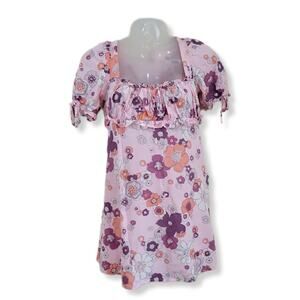 For Love & Lemons Magnolia Mini Dress Pink Floral Cottagecore Milkmaid Ruffle S